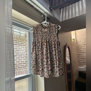 Anthropologie floral smock top high neckline sleeveless flowy blouse